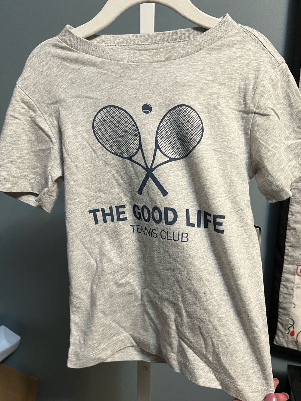 Nordstrom 'The Good Life' Tennis Club Light Gray Graphic Tee NWT Size 4